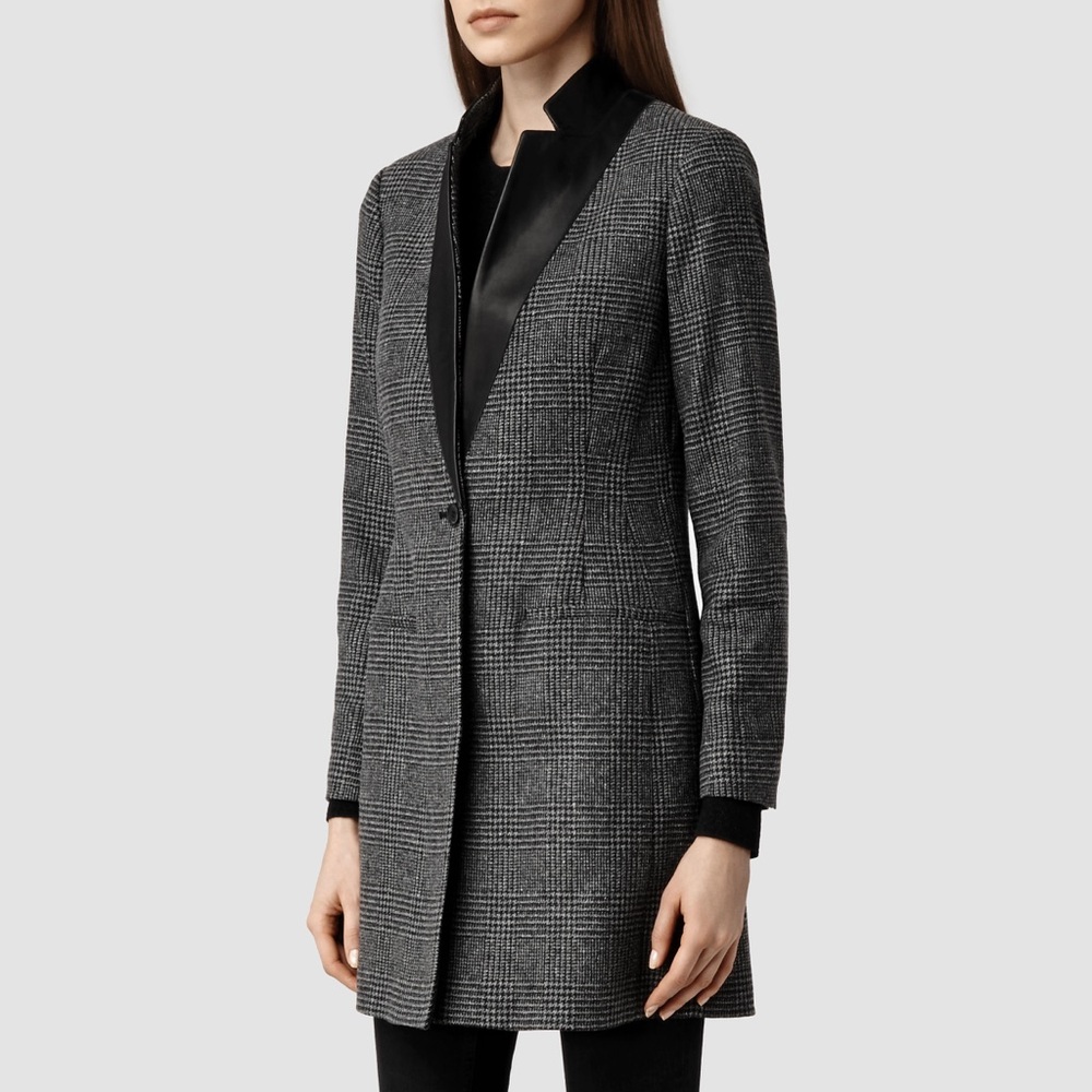 All Saints wool coat with leather collar